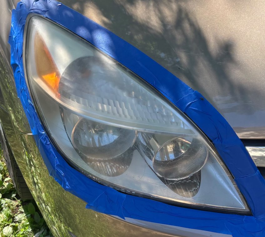 Headlight before restoration, cloudy and yellowed